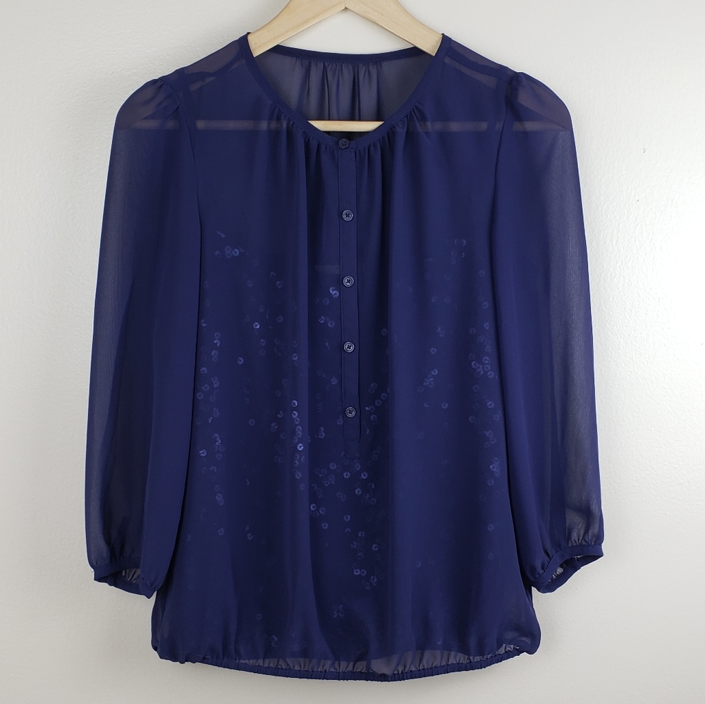 Ann Taylor Loft Navy Blouse with Sequin Cami